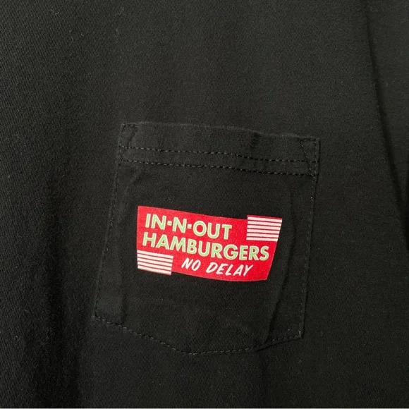 In N Out Hamburgers No Delay Company Store Pocket T-Shirt - Picture 4 of 6